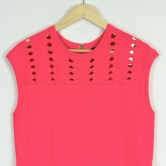 Ted Baker Zaralie Neon Coral Jacquard Panel Skater Dress Women's 6 US 14 NEW NWT - Picture 2 of 7